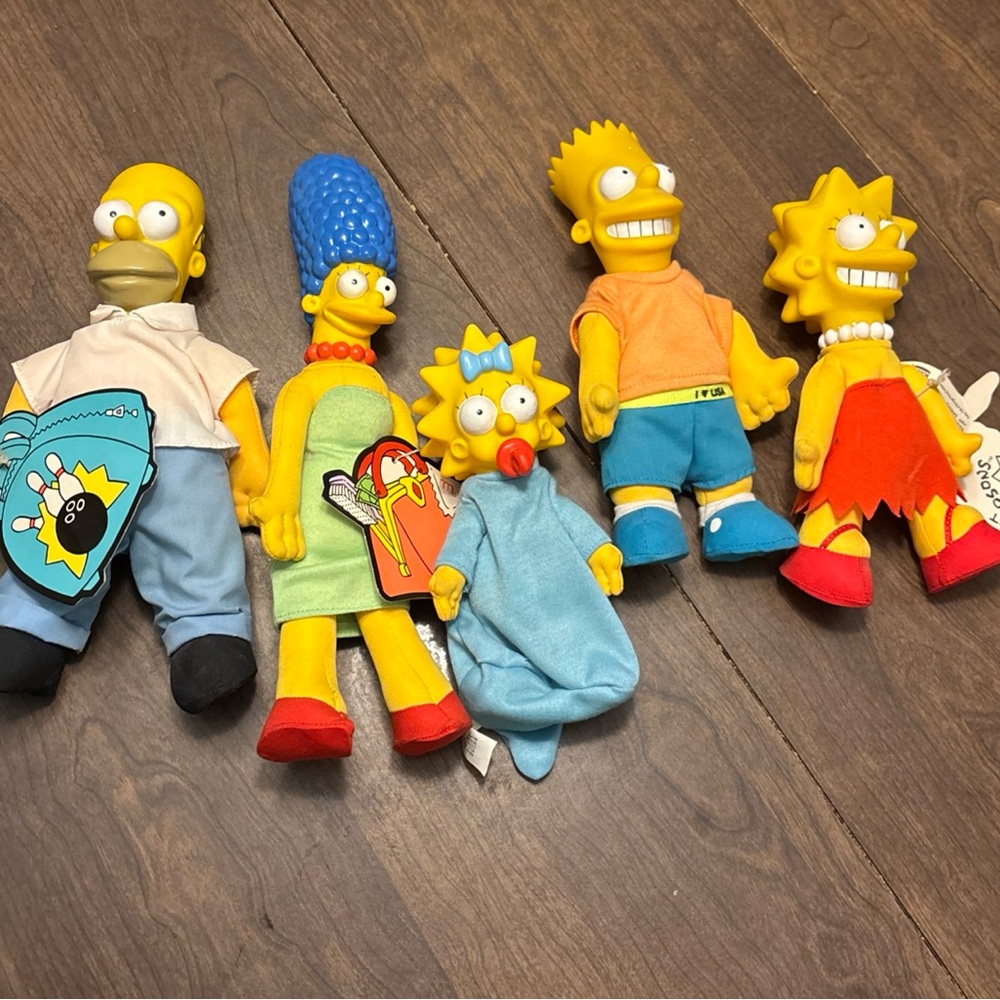 The Simpsons Vintage 1990 Burger King Plush Dolls,Complete Set of 5 3 have tags